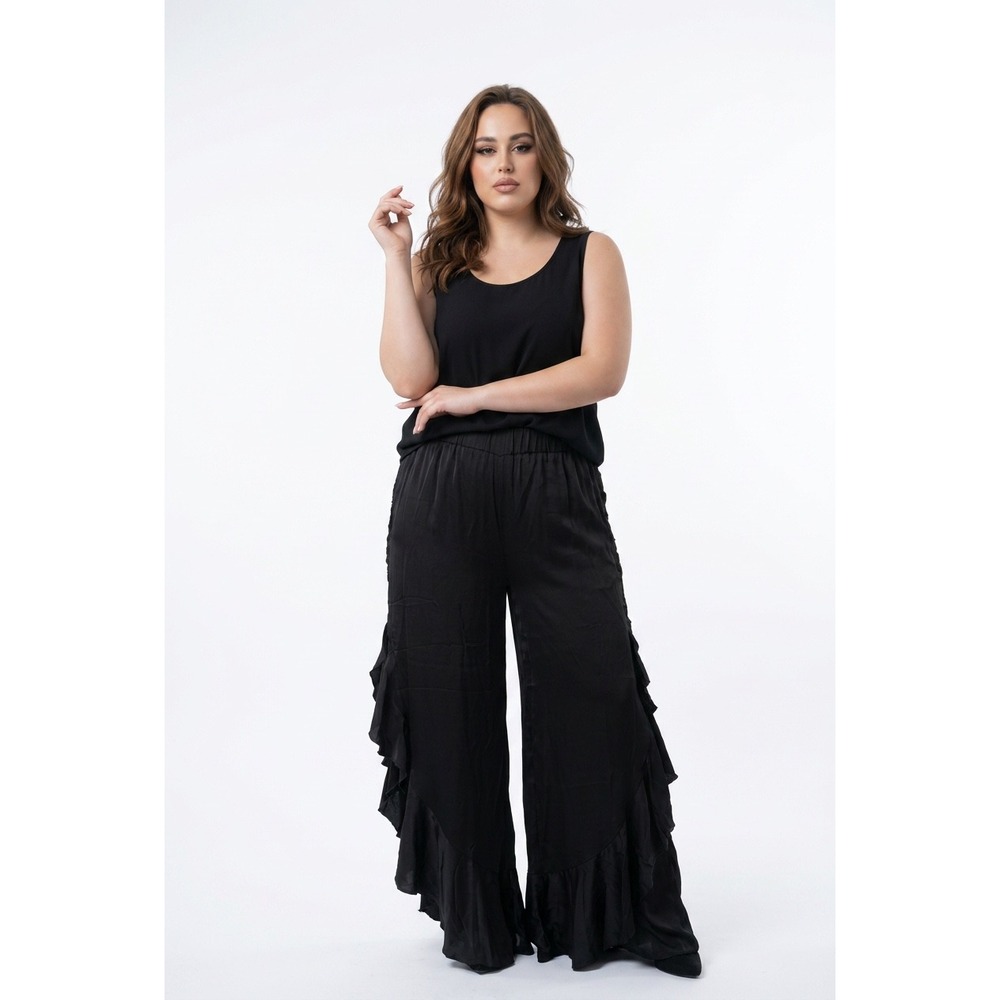 PILYQ Womens Pull-on‎ Elastic Waist Black Ruffle Flowy Pants Size XS/S Wide NWT